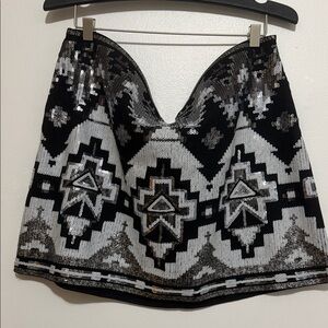 Express Black and Silver Sequin Mini Skirt